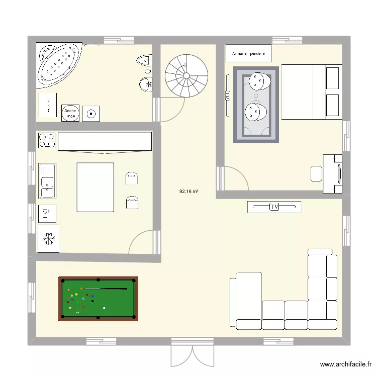 Medkik. Plan de 1  et 92 m²