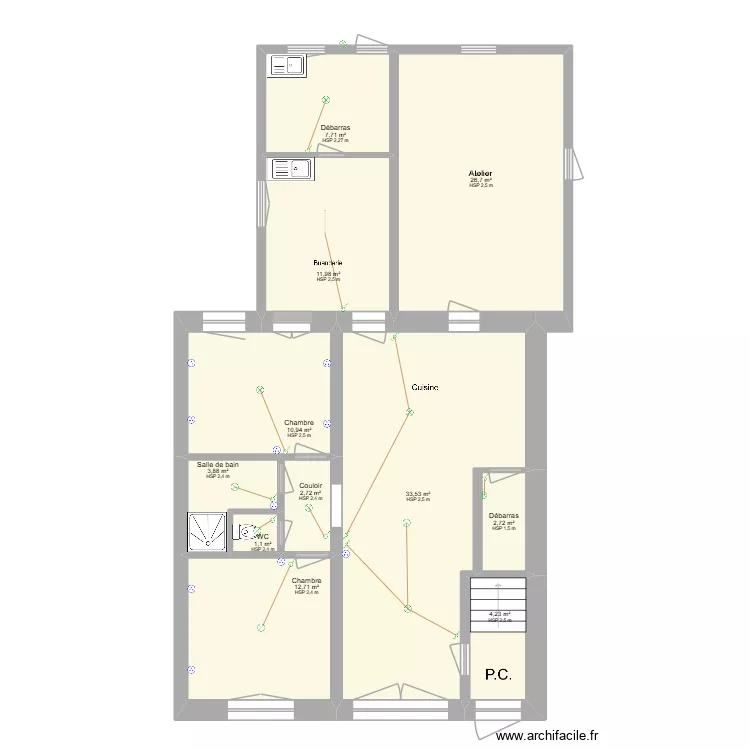Plan Appart n&deg; 1 _RDC_Gauche. Plan de 11  et 118 m²