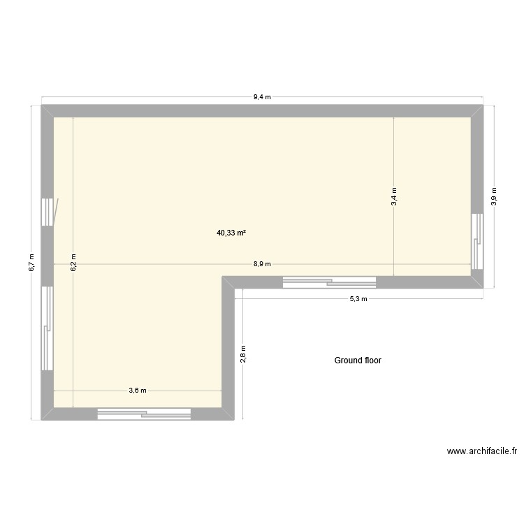 25-11-20 LZ ground floor without stairs. Plan de 1 pièce et 40 m2