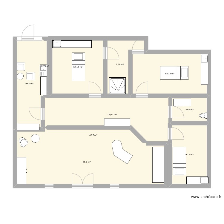 Stage 1ere. Plan de 10 pièces et 103 m2