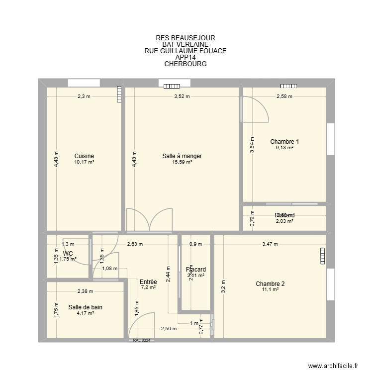 BAT VERLAINE APP14. Plan de 9 pièces et 63 m2
