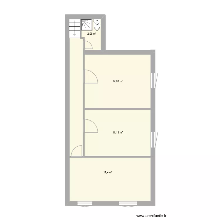 1er amenager. Plan de 4 Pièces et 45 m²