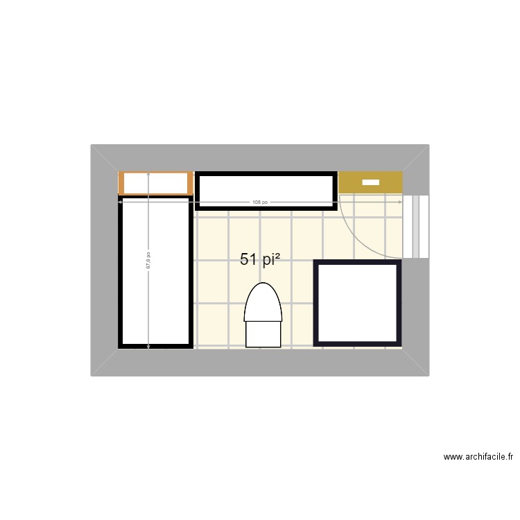 Rénovation Chambre de bain. Plan de 1 pièce et 5 m2