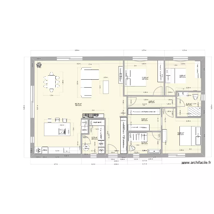 pedinielli 4.X. Plan de 9  et 128 m²