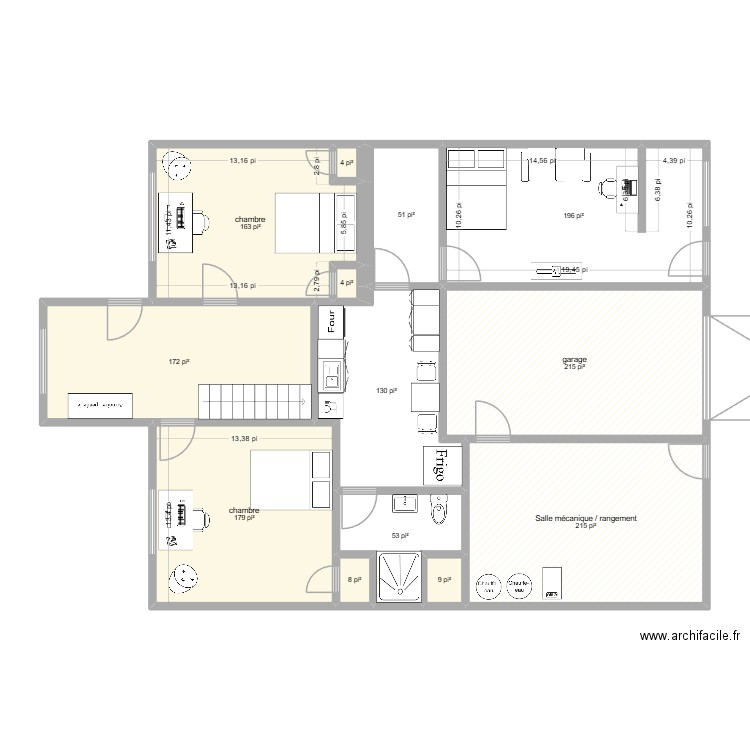CSC sOUS-SOL ooption 2. Plan de 13 pièces et 130 m2