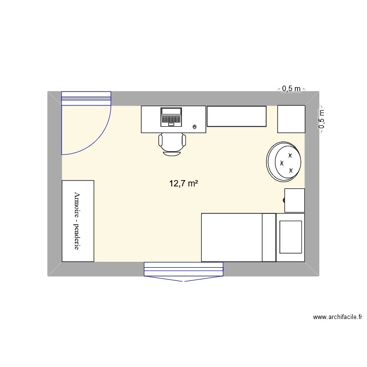 Chambre Julie 1. Plan de 1 pièce et 13 m2