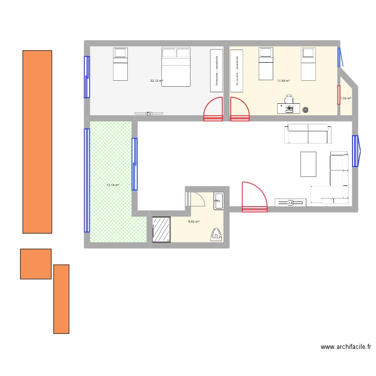 ade03. Plan de 5 pièces et 61 m2