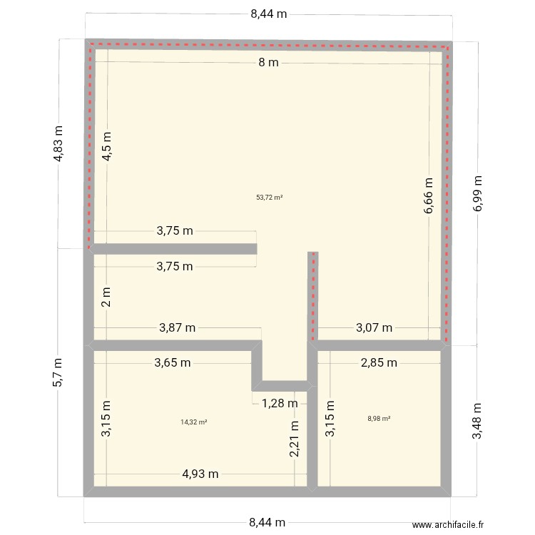 MAISON. Plan de 3 pièces et 77 m2
