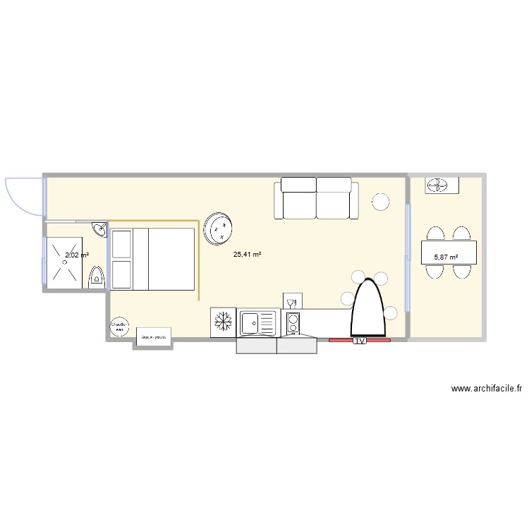 Studio 21 -  2. Plan de 3 pièces et 33 m2