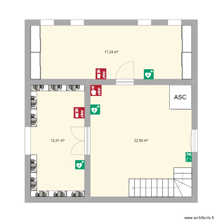 planta arriba. Plan de 3 pièces et 52 m2