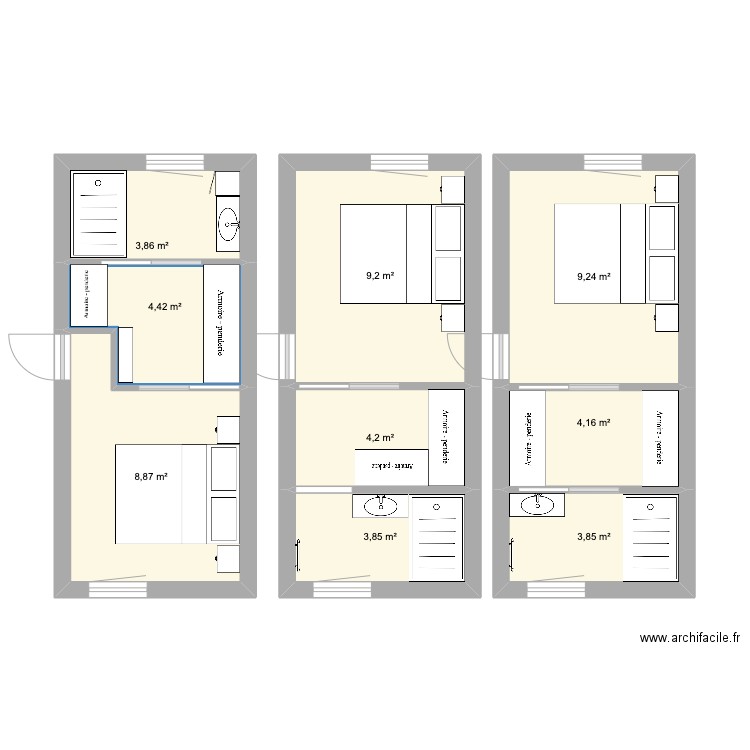 Plan suite parentale. Plan de 9 pièces et 52 m2