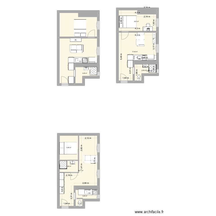 Versailles. Plan de 10 pièces et 91 m2