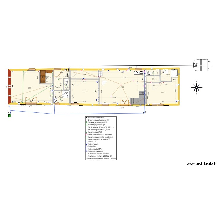 Plan longère v10 variante Séjour. Plan de 12 pièces et 89 m2