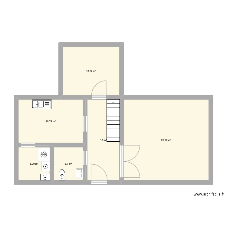 ranch. Plan de 6 pièces et 65 m2