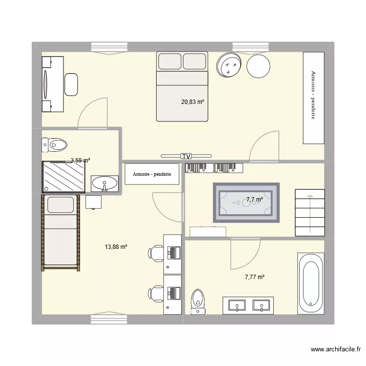 Maison France Confort - Tradition. Plan de 5 Pièces et 54 m²