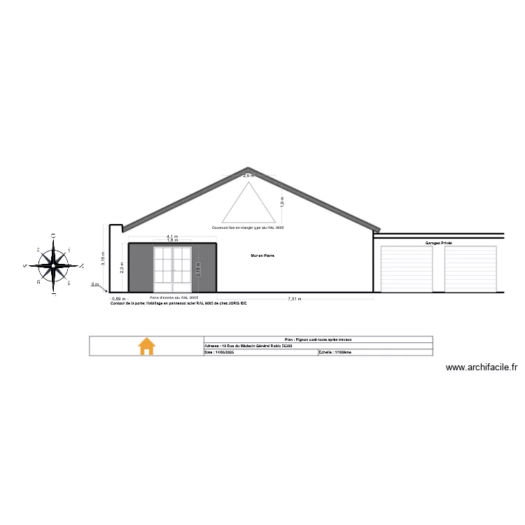 Pignon 1 : Après travaux. Plan de 1 et 9 m² Pignon 1 : Après travaux. Plan de 1 et 9 m²