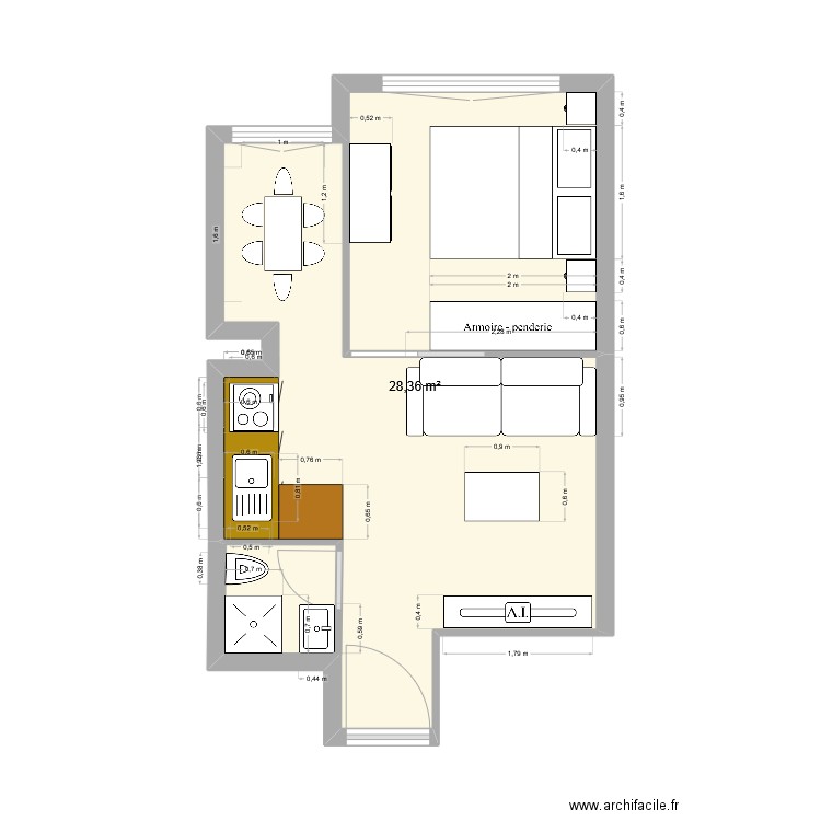 Projet. Plan de 1 pièce et 28 m2