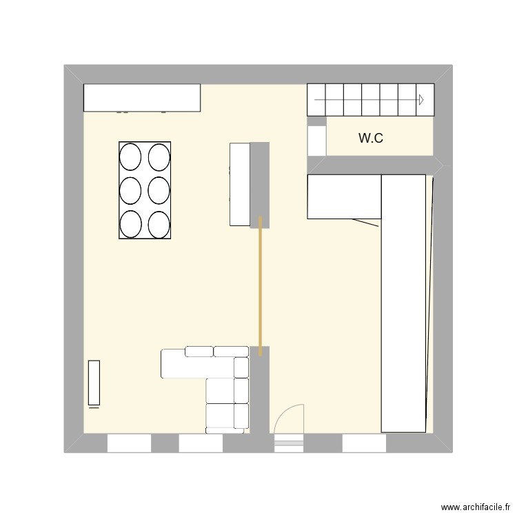 rdc. Plan de 1 pièce et 22 m2