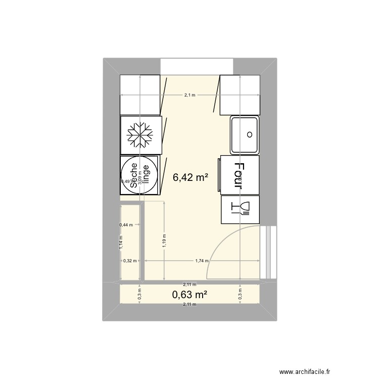 Appart paris. Plan de 2 pièces et 7 m2