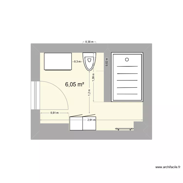 sdd. Plan de 1 Pièce et 6 m²