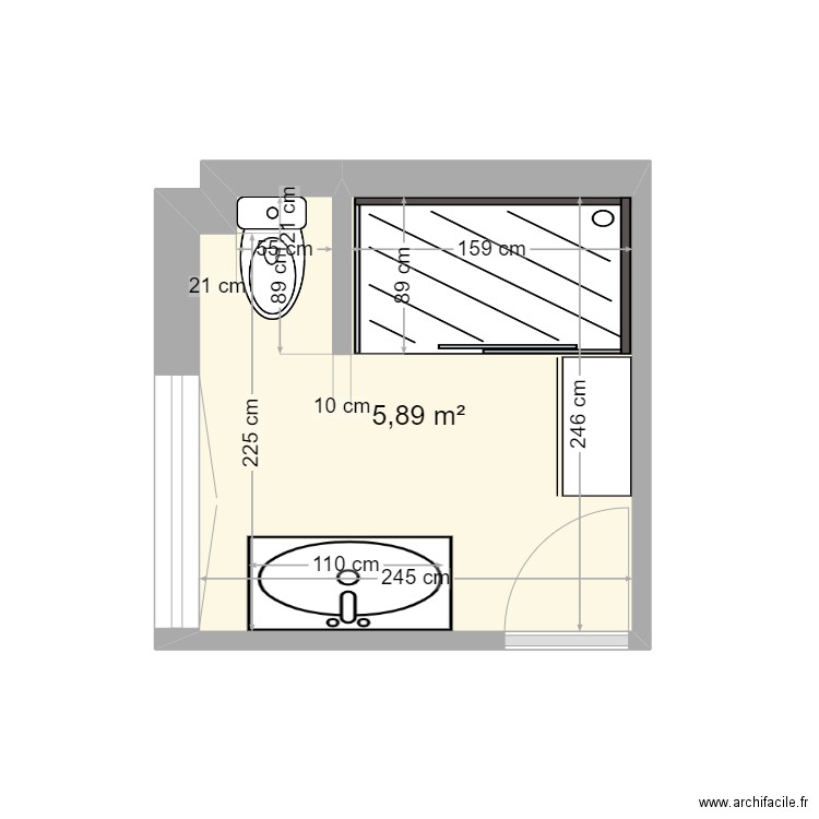 PROJET SALLE DE BAIN 2. Plan de 1 pièce et 6 m2