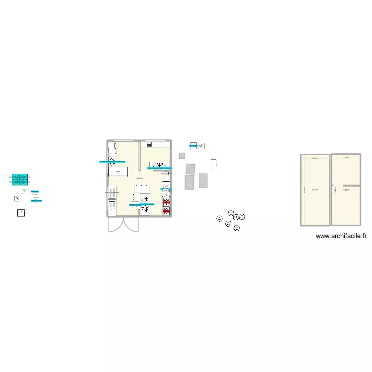 Plan Cuisine guinguetteV3. Plan de 3  et 63 m²