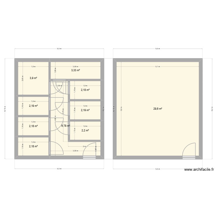 CAVE. Plan de 10 pièces et 57 m2