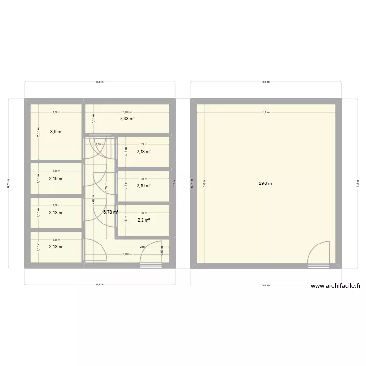 CAVE. Plan de 10 pièces et 57 m²