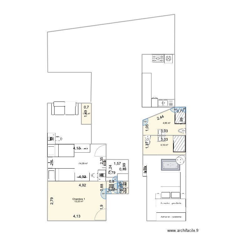 90 Jeanne D'arc. Plan de 7 pièces et 36 m2