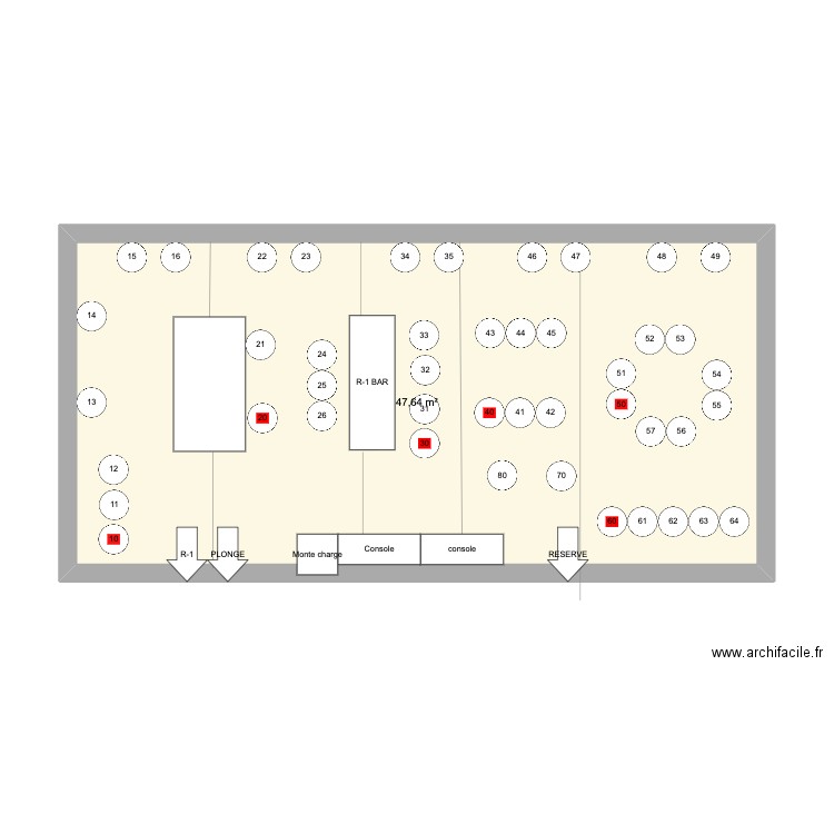 ETAGE R+1. Plan de 1 pièce et 48 m2