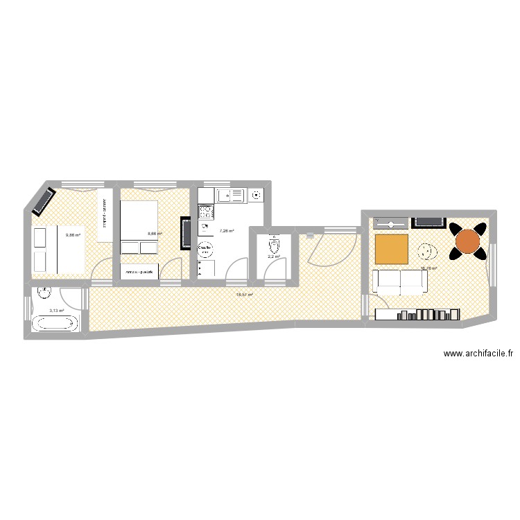 VAUGIRARD 75015. Plan de 8 pièces et 68 m2