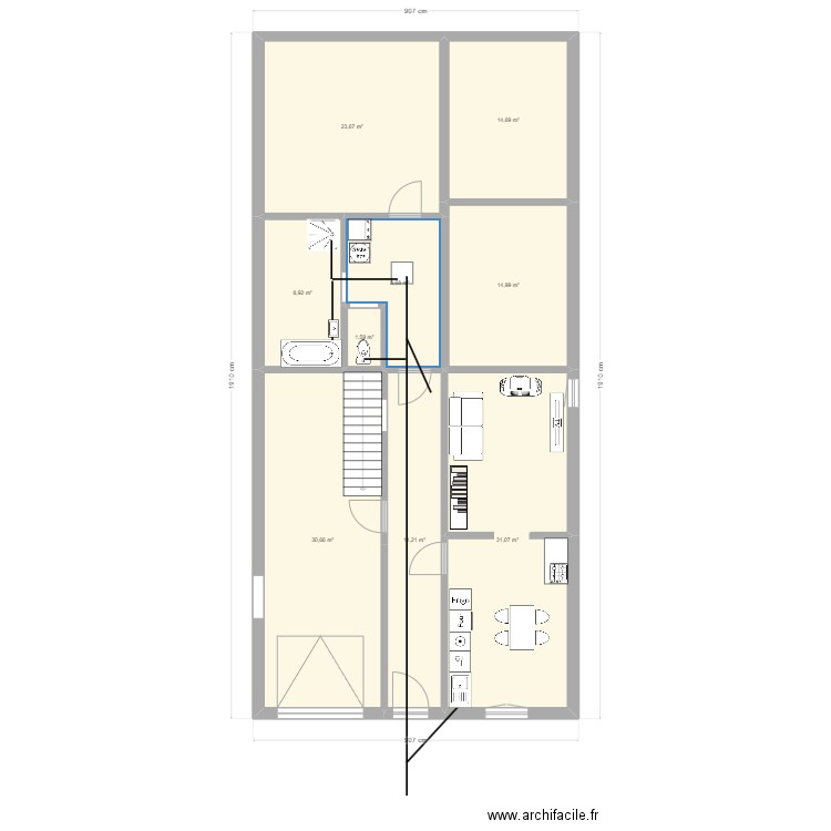 DOMICILE. Plan de 9 pièces et 148 m2