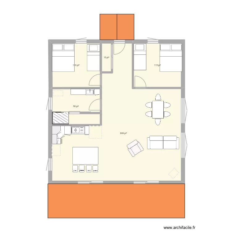 Chalet otis1. Plan de 5 pièces et 88 m²