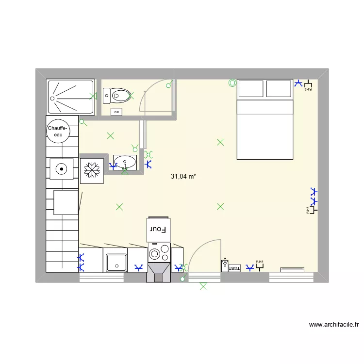 Studio. Plan de 1 et 31 m² Studio. Plan de 1 et 31 m²