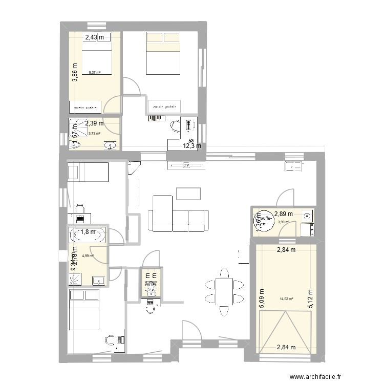 extension légo. Plan de 6 pièces et 38 m2