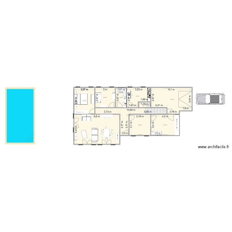 Actuel. Plan de 10 pièces et 124 m2