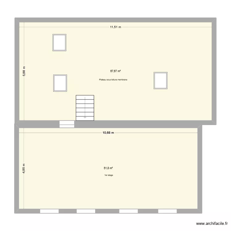 etage fournil. Plan de 2  et 119 m²