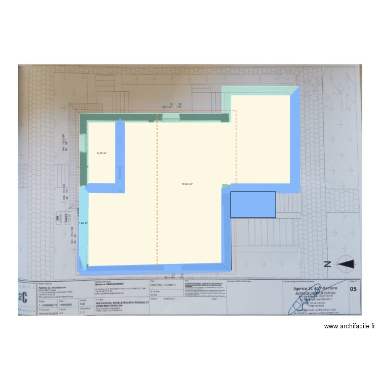 extension sur terrasse. Plan de 5 pièces et 226 m2