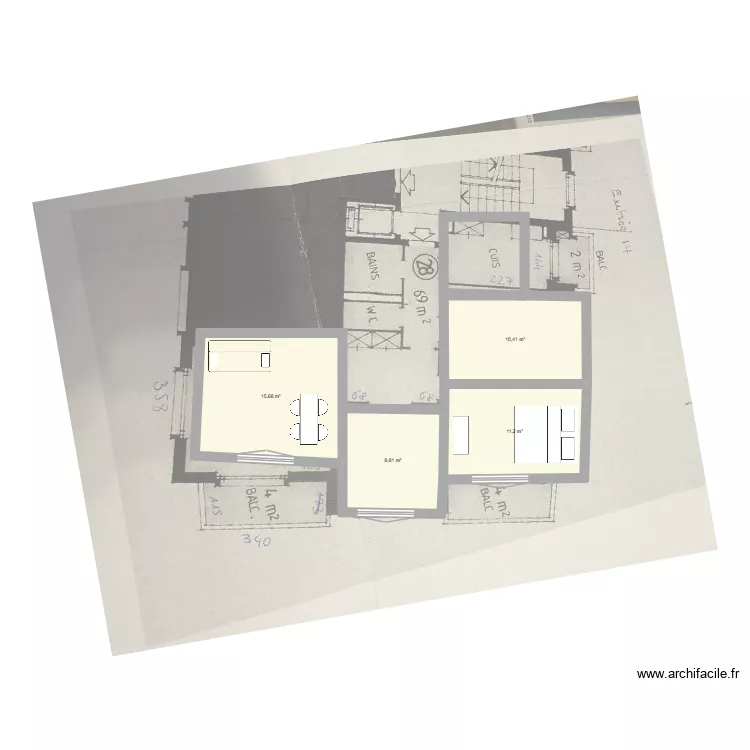 mll. Plan de 4 pièces et 46 m² mll. Plan de 4 pièces et 46 m²