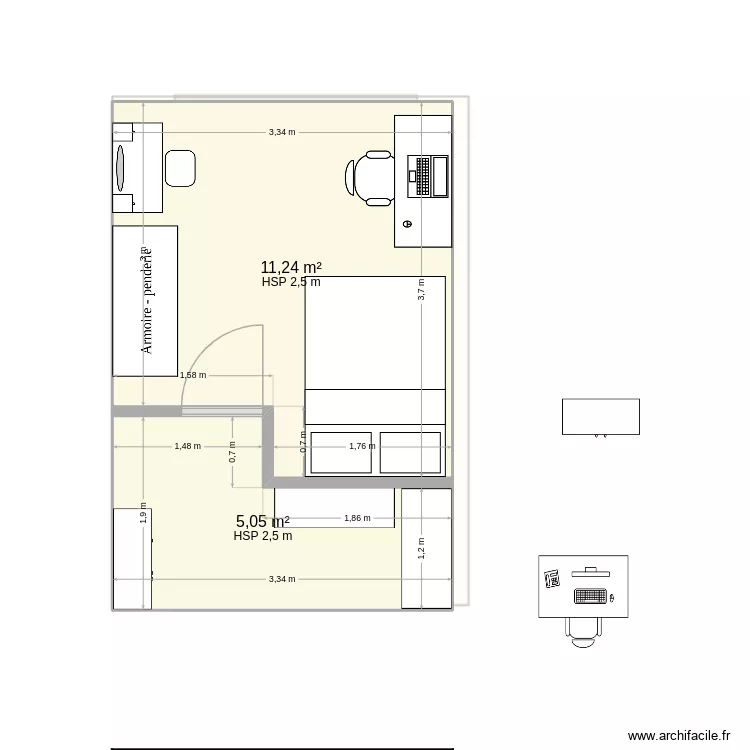 Terrasse couverte 2. Plan de 3 pièces et 34 m²