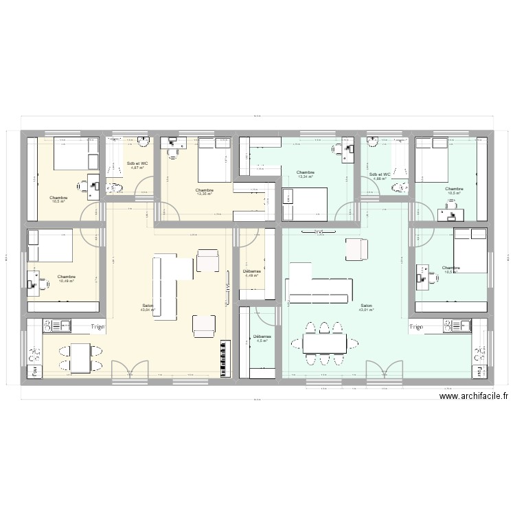 equipement. Plan de 12 pièces et 173 m2