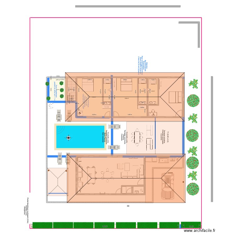 Esquisse 2 blocs avec toits et sous-sol. Plan de 8 pièces et 102 m2