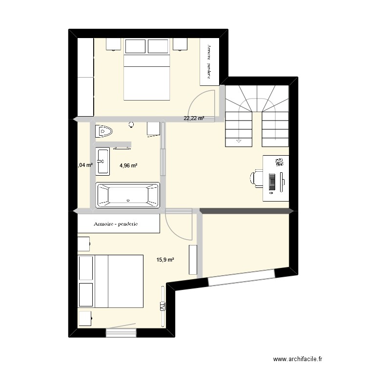 HALO R+3 haut V2. Plan de 4 pièces et 44 m2