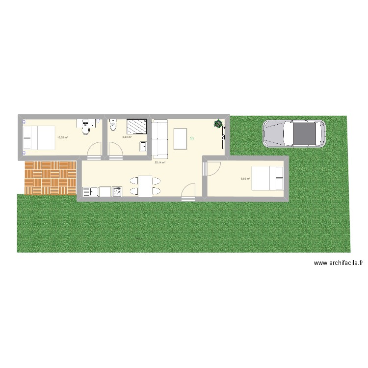 Centenaire 50m2. Plan de 4 pièces et 50 m2