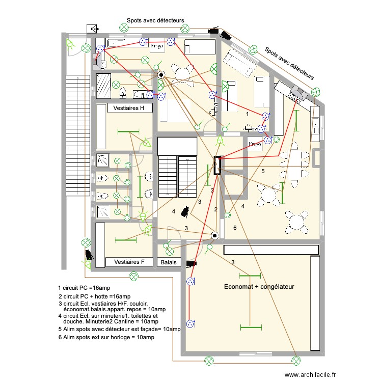 Bâtiment employés R+1. Plan de 12 pièces et 200 m2