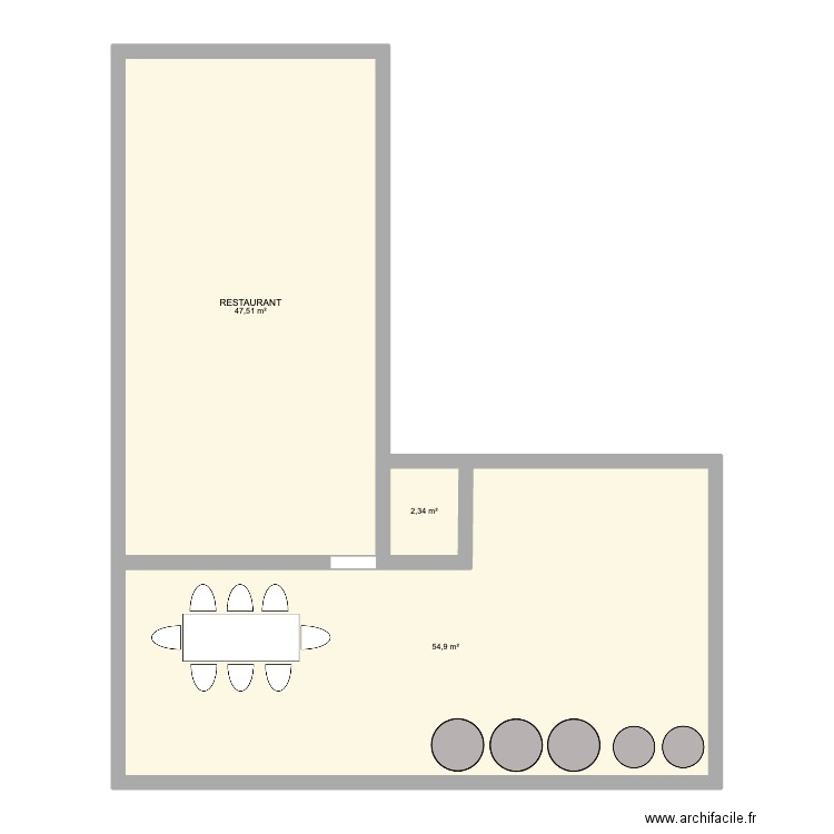 brasserie. Plan de 3 pièces et 105 m2