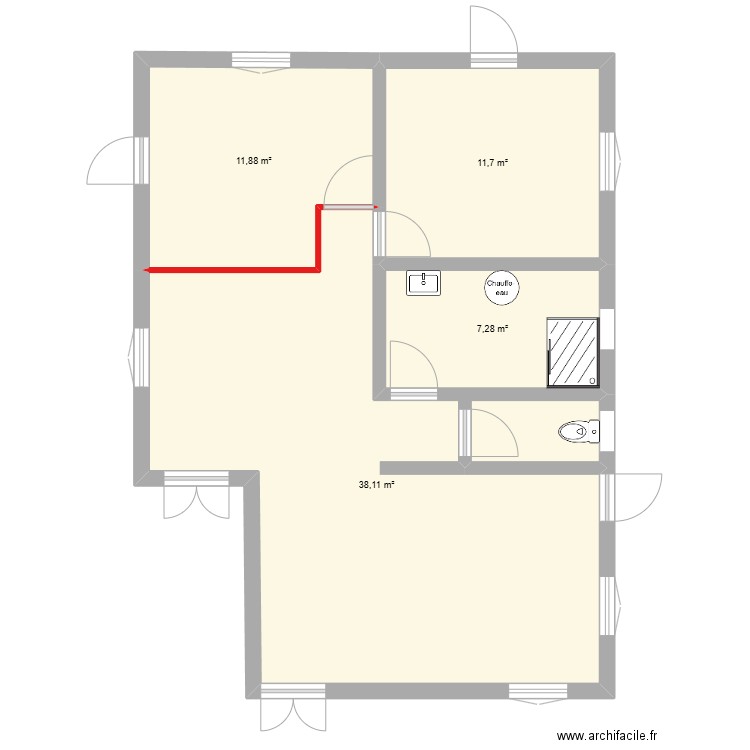 RDC Petite île. Plan de 4 pièces et 69 m2