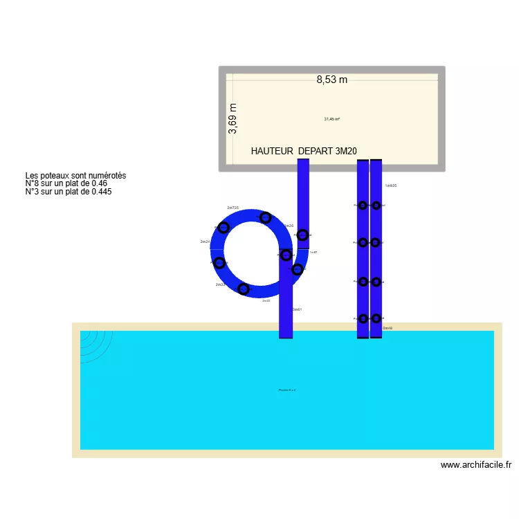 TOBOGGAN BLEU. Plan de 1 et 31 m² TOBOGGAN BLEU. Plan de 1 et 31 m²