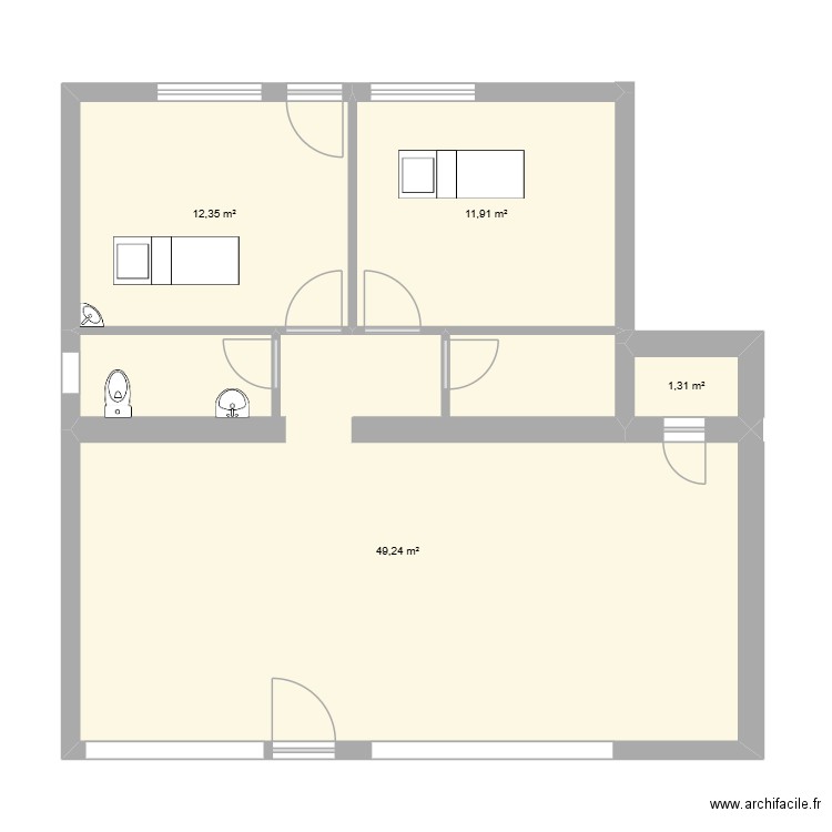 KINE ADRIEN. Plan de 4 pièces et 75 m2