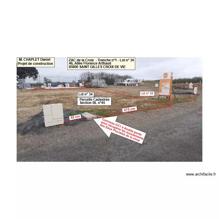 Photo du Terrain Lot n&deg;34 - avec le caniveau double pente. Plan de 